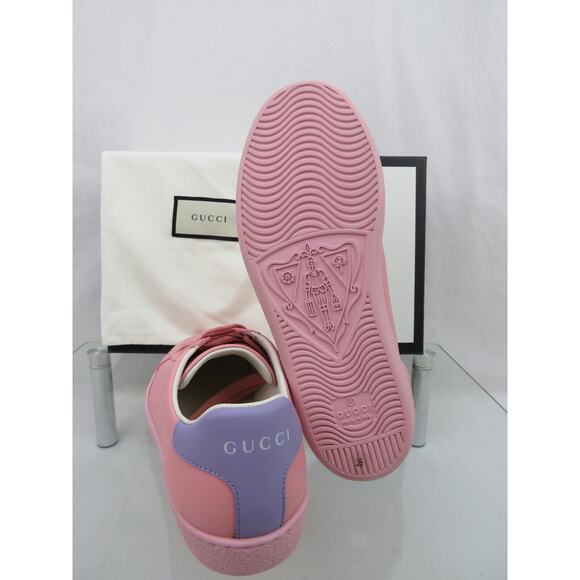 NIB GUCCI 598527 ACE GG INTERLOCKING LEATHER PINK BLUE LOGO LOW SNEAKERS 35 $780 - Picture 5 of 13
